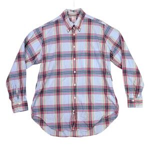 Vintage Brooks Brothers Madras Shirt Mens L Plaid Long Sleeve Button Down Cotton